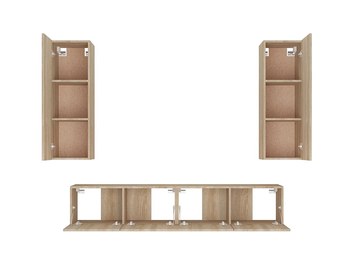 Cloverport  Set de muebles para TV 4 pzas madera contrachapada roble Sonoma