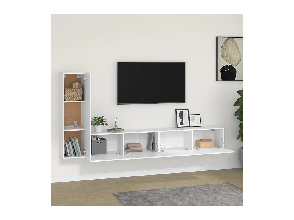 Tirza  3-delige Tv-meubelset bewerkt hout wit