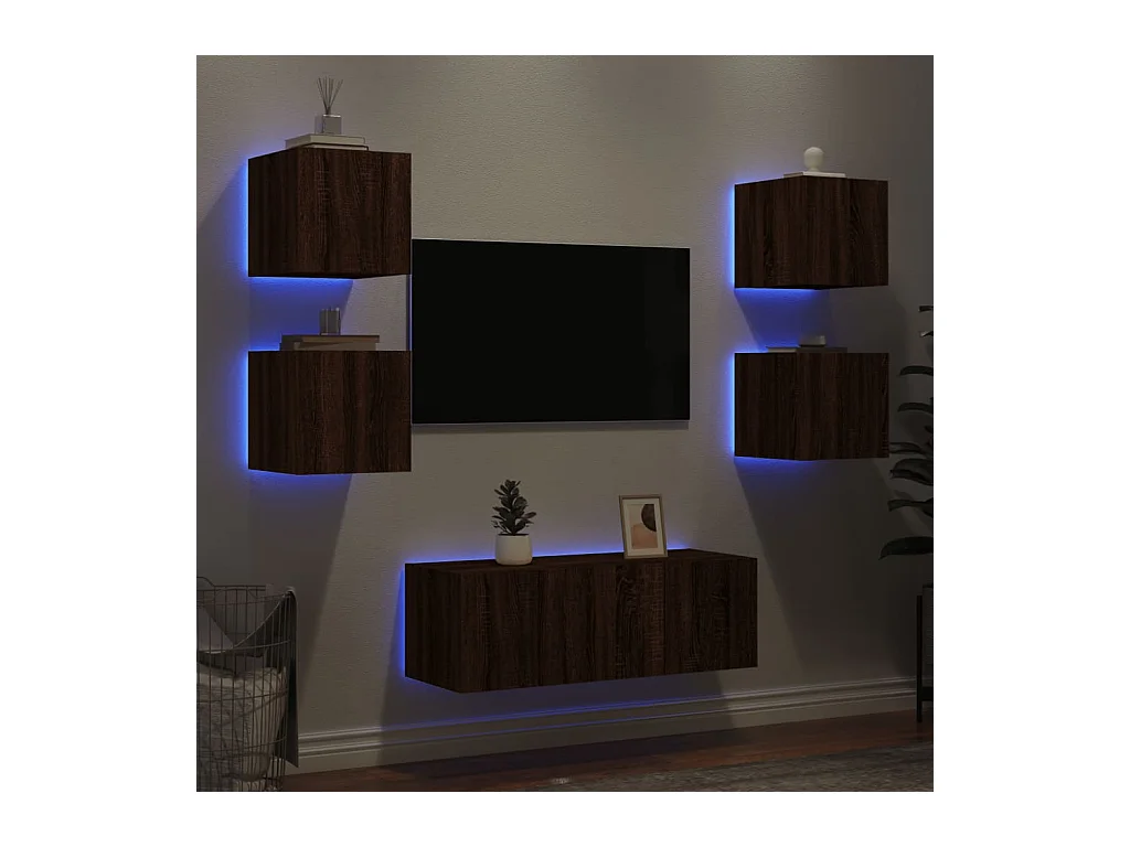 Doylestown  Unités murales TV avec LED 6 pcs chêne marron bois d'ingénierie