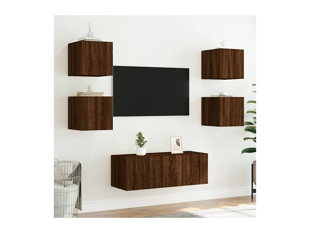 Doylestown  Unités murales TV avec LED 6 pcs chêne marron bois d'ingénierie