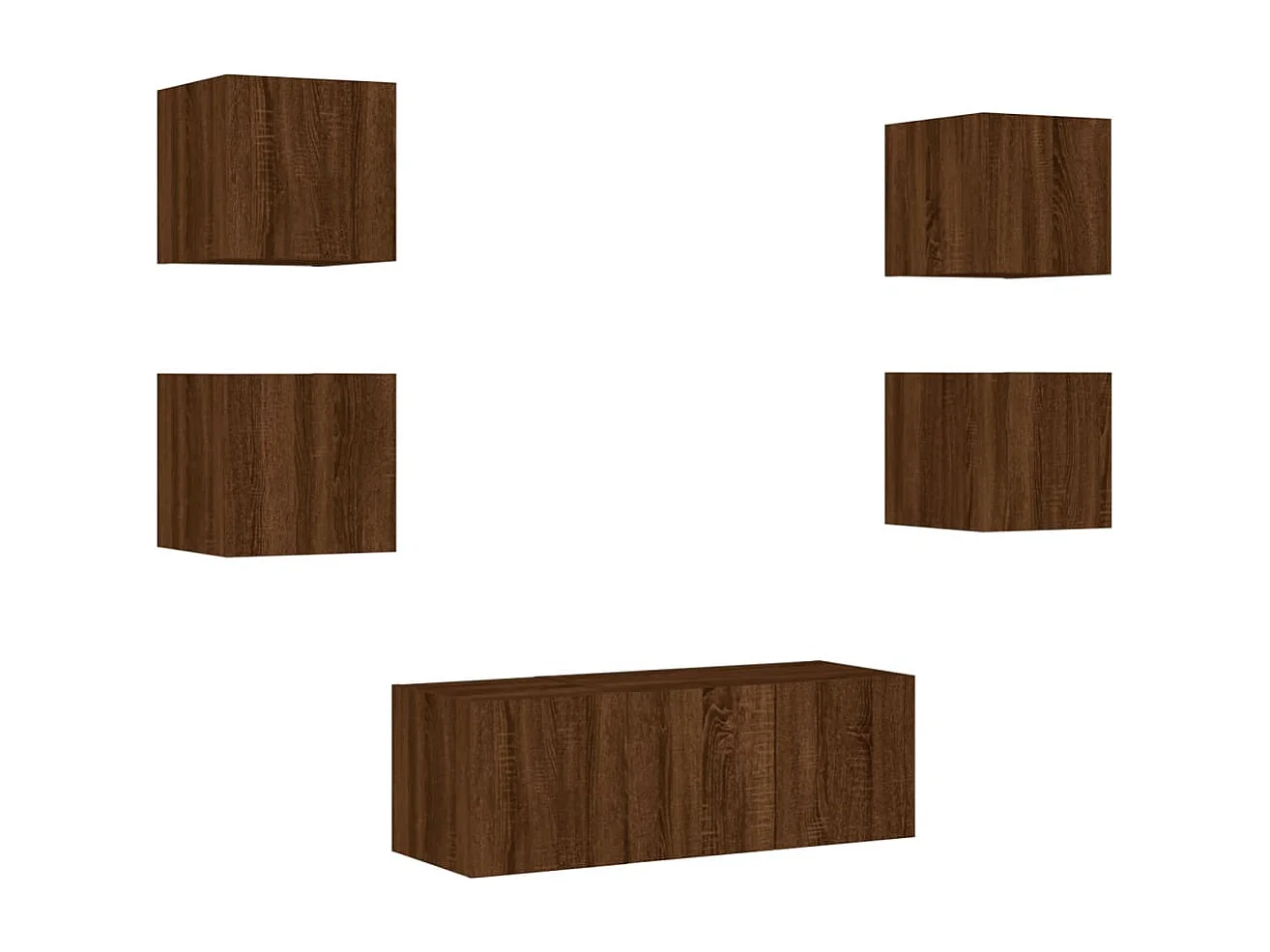 Doylestown  6-delige Tv-wandmeubelset met LED bewerkt hout bruineikenkleur