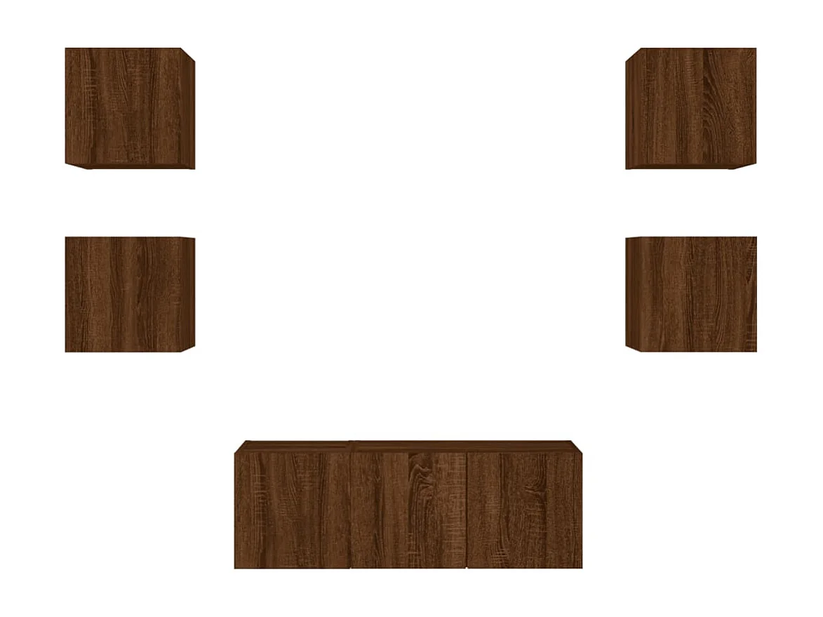 Doylestown  6-delige Tv-wandmeubelset met LED bewerkt hout bruineikenkleur