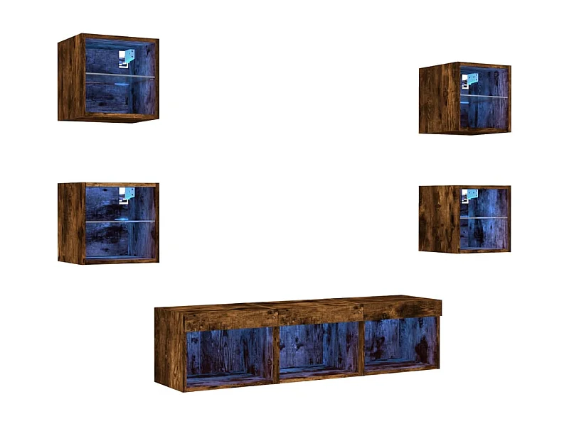 Coolgreany  Unités murales TV avec LED 7 pcs chêne fumé bois d'ingénierie