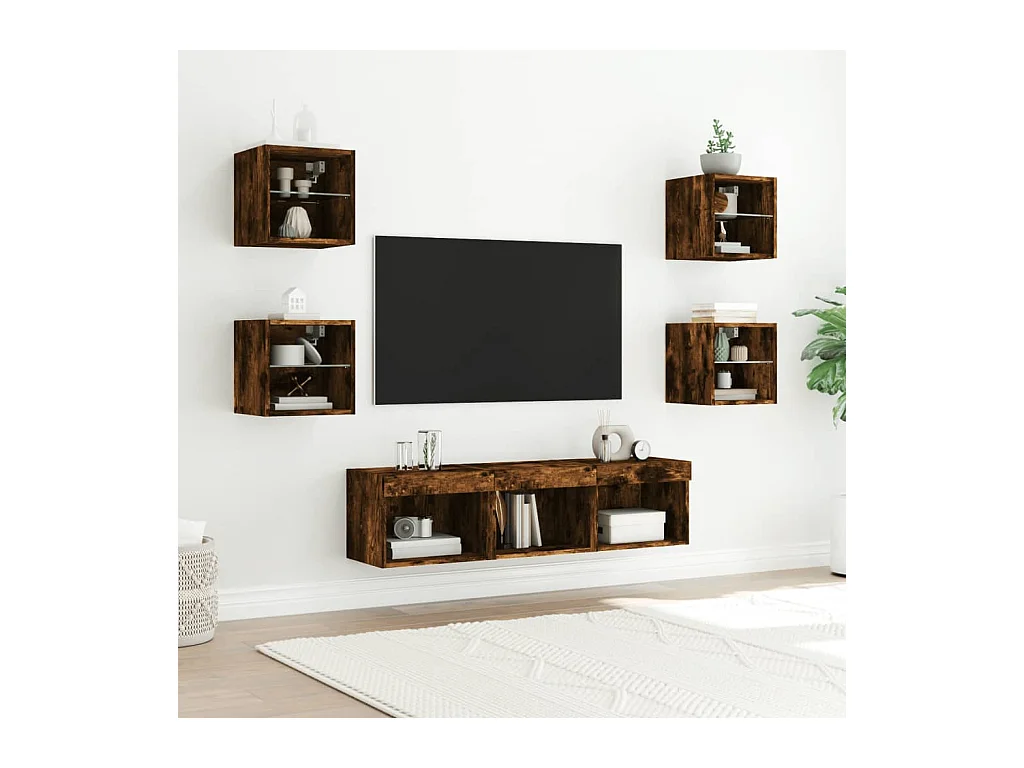 Coolgreany  Unités murales TV avec LED 7 pcs chêne fumé bois d'ingénierie