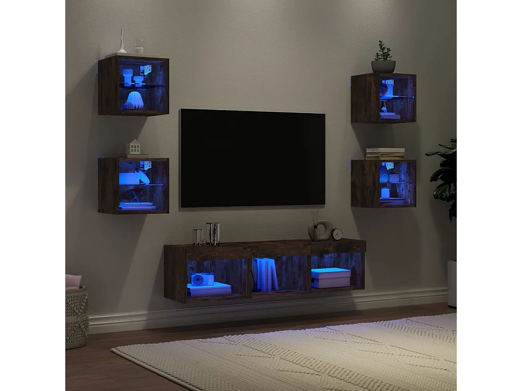 Coolgreany  7-delige tv-wandmeubelset met LED bewerkt hout gerookt eiken
