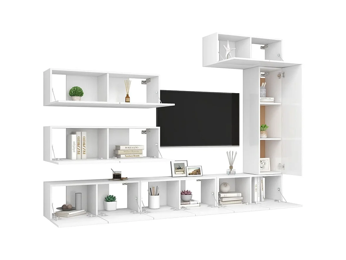 Lois  Ensemble de meubles TV 7 pcs Blanc Bois d'ingénierie
