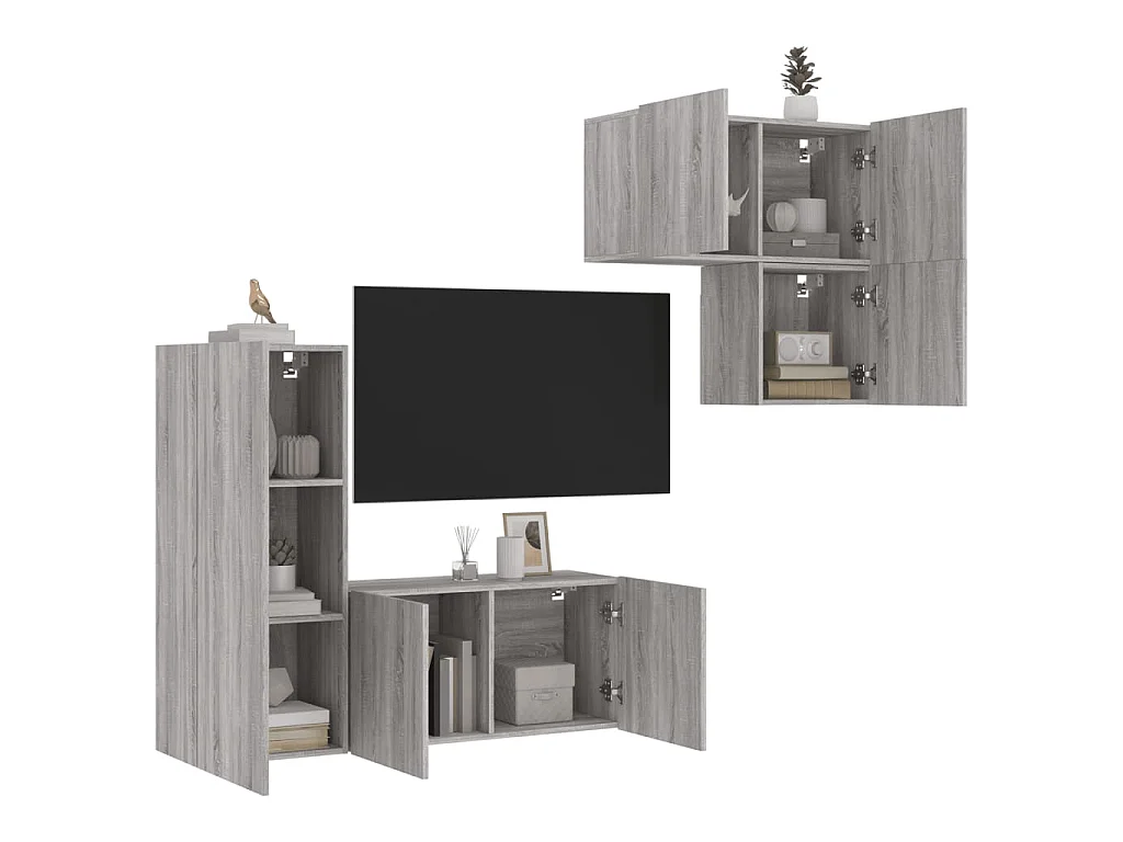 Gabriele Pietro  4-delige Tv-wandmeubelset bewerkt hout grijs sonoma