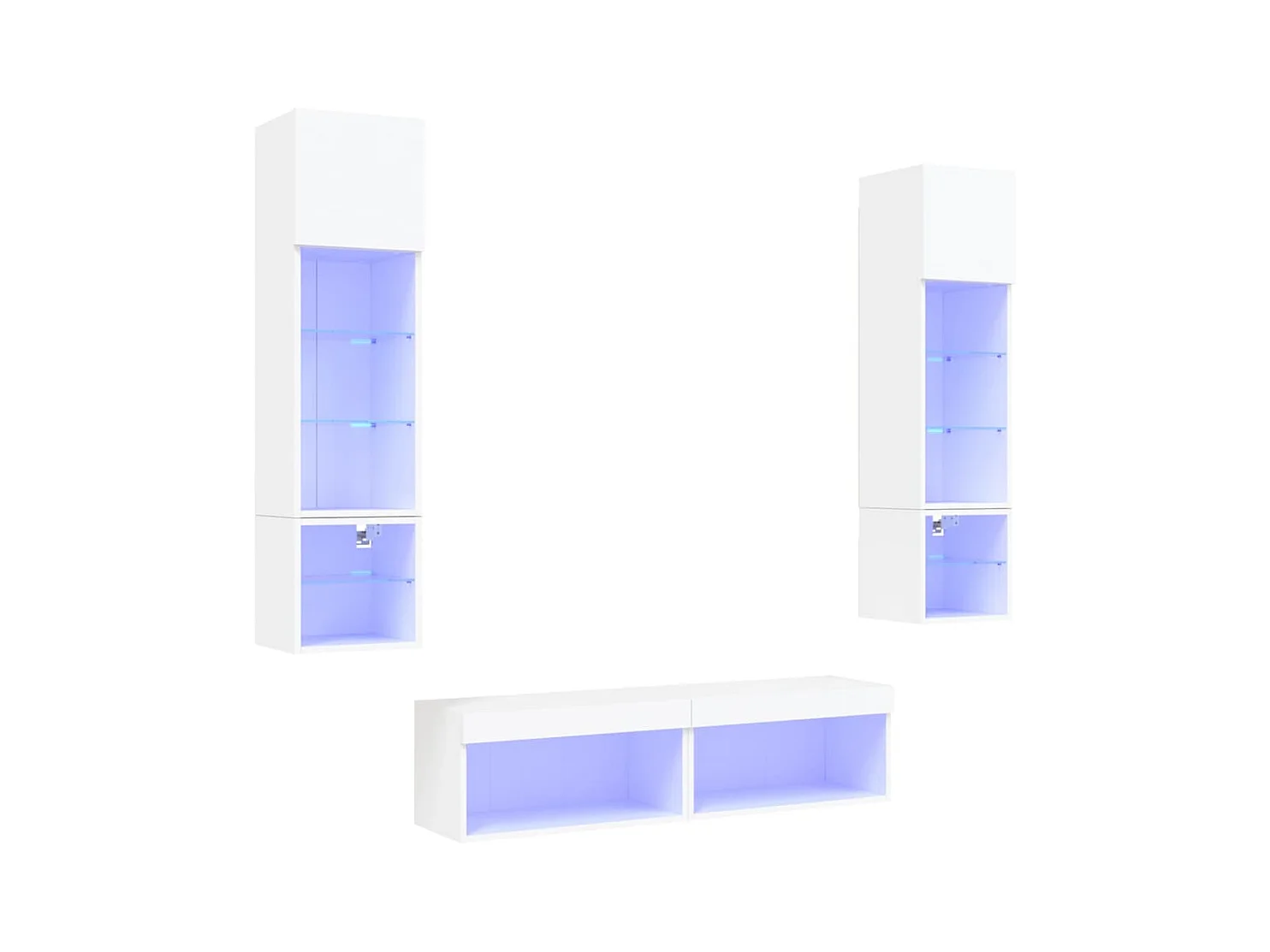 Ozelira  6-delige Tv-wandmeubelset met LED-verlichting bewerkt hout wit