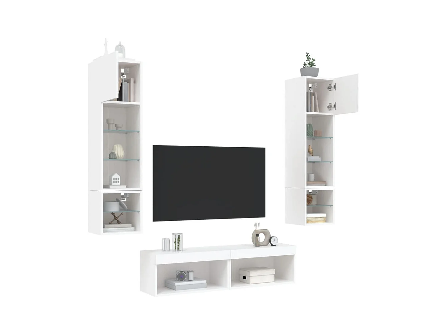 Ozelira  6-delige Tv-wandmeubelset met LED-verlichting bewerkt hout wit