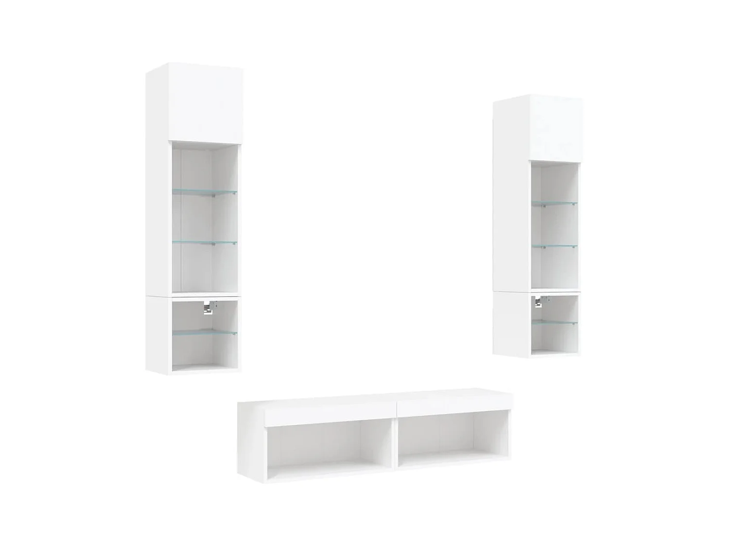 Ozelira  6-delige Tv-wandmeubelset met LED-verlichting bewerkt hout wit