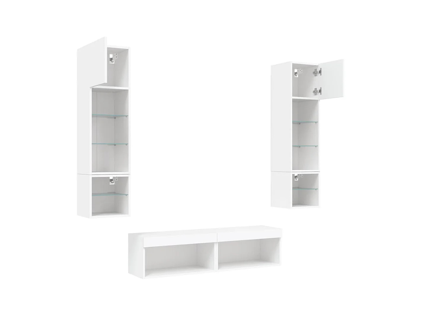 Ozelira  6-delige Tv-wandmeubelset met LED-verlichting bewerkt hout wit