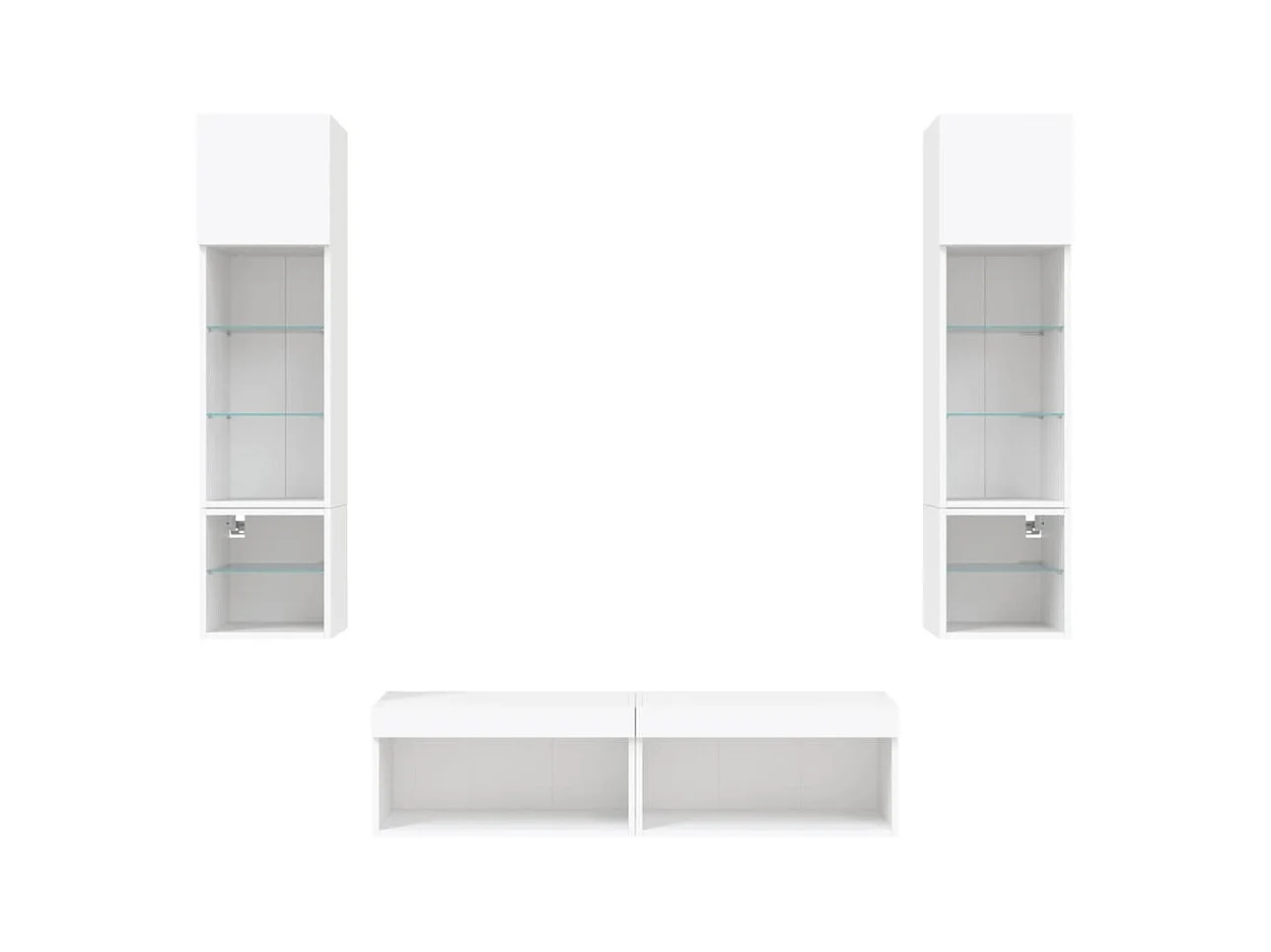 Ozelira  6-delige Tv-wandmeubelset met LED-verlichting bewerkt hout wit