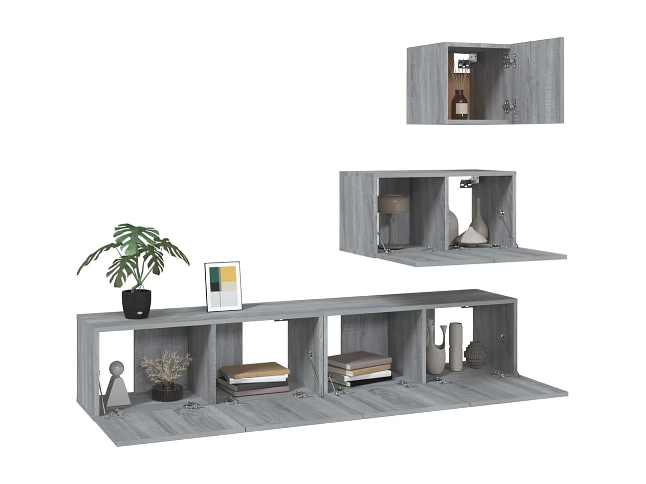 Jean-Louis  Set de muebles para TV 4 pzas madera contrachapada gris Sonoma