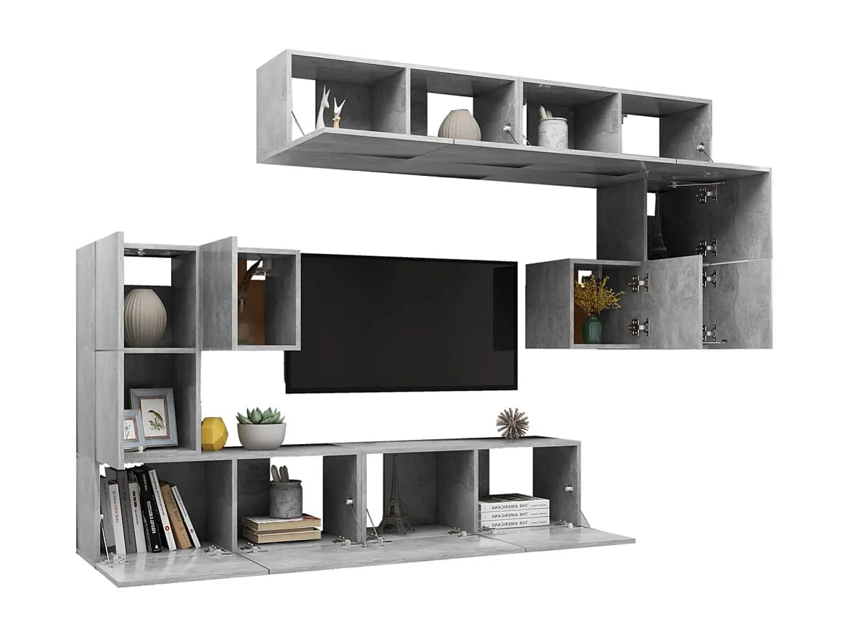 Hector  Ensemble de meubles TV 8 pcs Gris béton Bois d'ingénierie