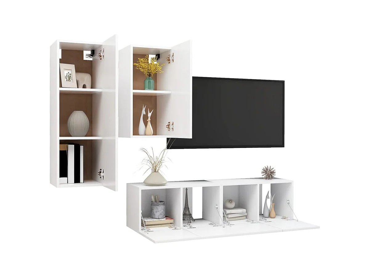 Maria  Ensemble de meubles TV 4 pcs Blanc Bois d'ingénierie