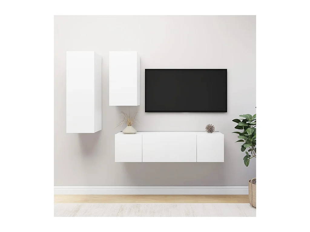 Maria  4-delige Tv-meubelset bewerkt hout wit