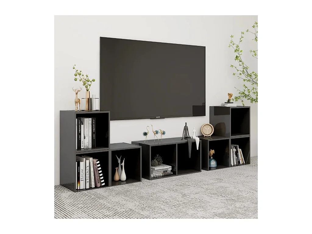 Padua  6-delige Tv-meubelset bewerkt hout hoogglans grijs