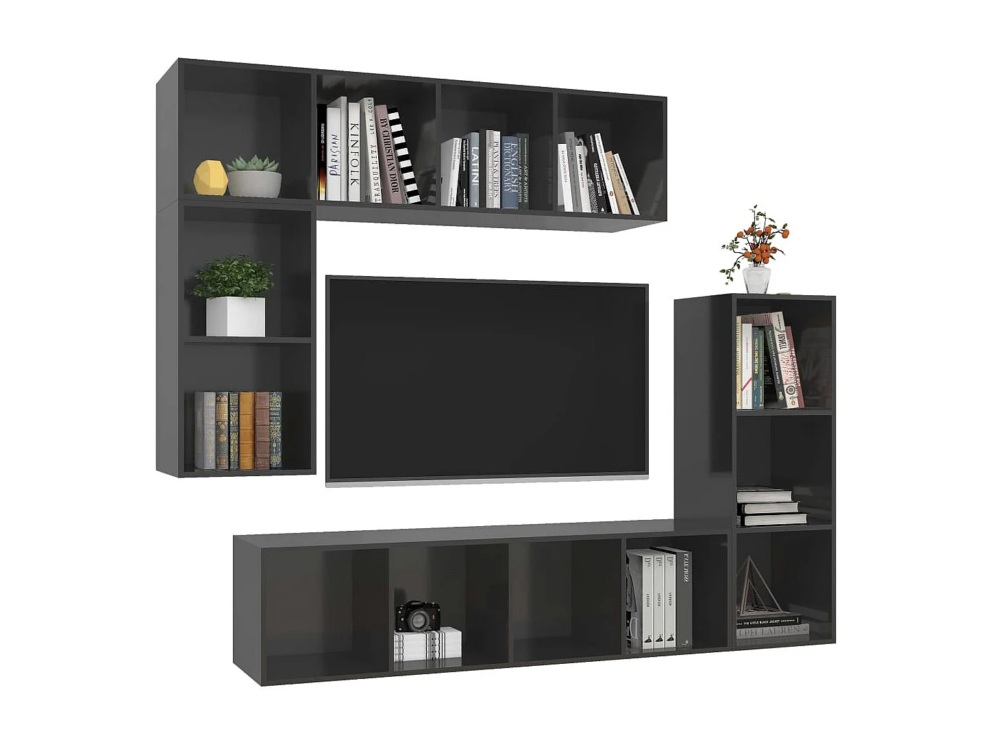 Hoosick Falls  Ensemble de meubles TV 4 pcs Gris brillant Bois d'ingénierie