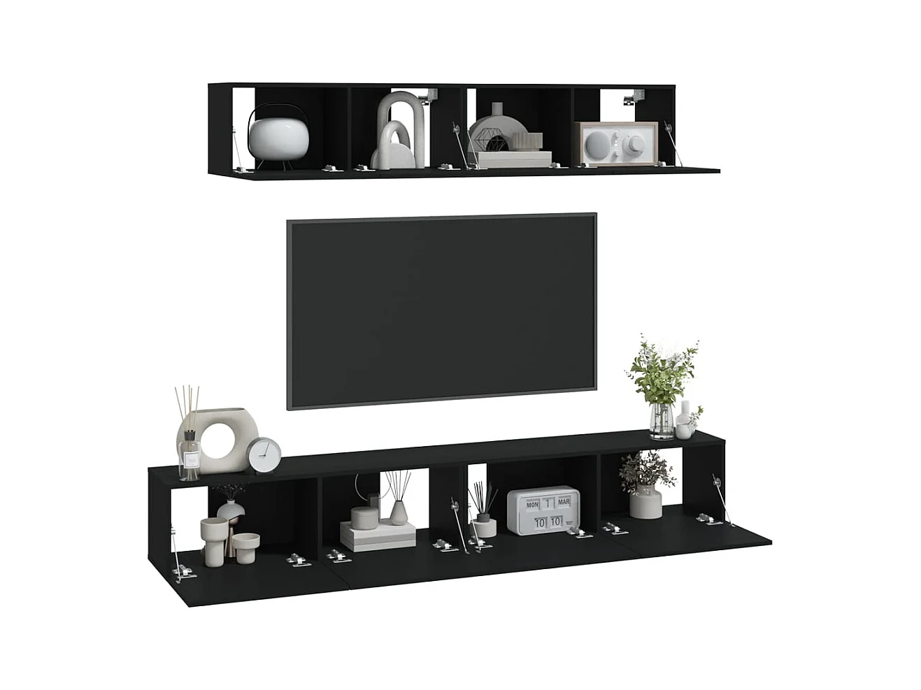 Isandro  Ensemble de meubles TV 4 pcs Noir Bois d'ingénierie