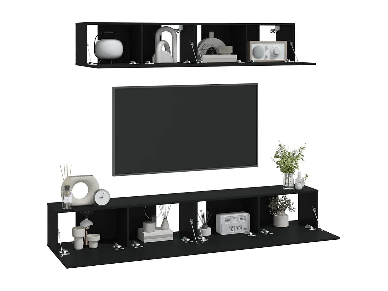 Isandro  Ensemble de meubles TV 4 pcs Noir Bois d'ingénierie