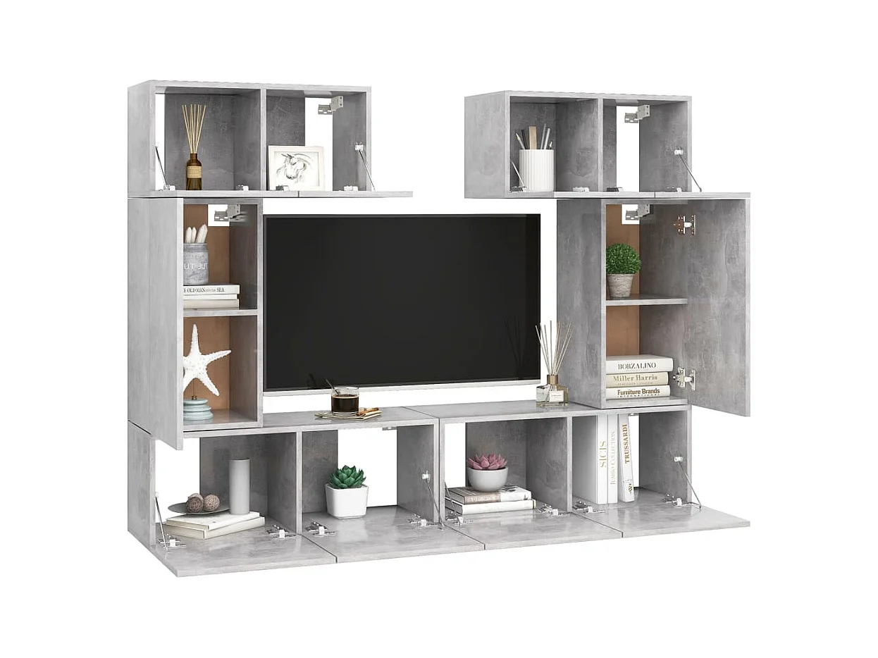 Viena  Ensemble de meuble TV 6 pcs Gris béton Bois d'ingénierie
