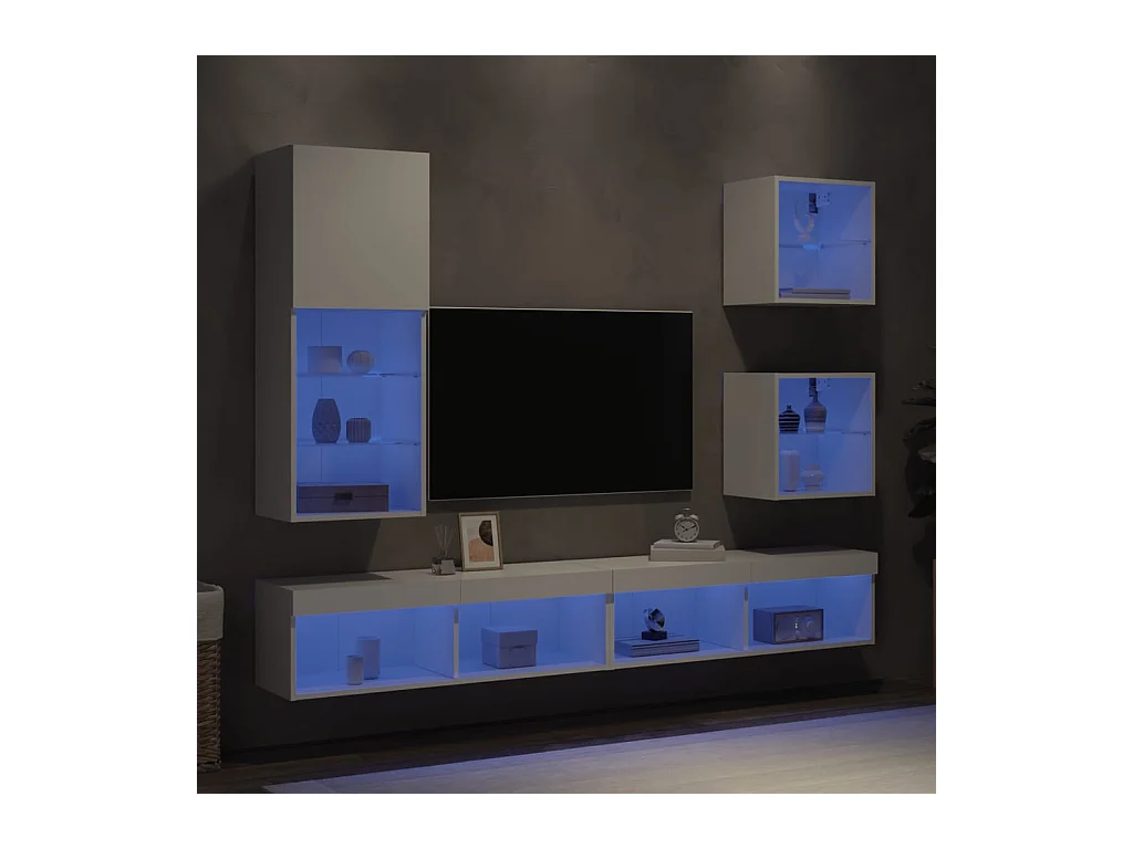 Brooklyn Center  Unités murales TV avec LED 5 pcs blanc bois d'ingénierie