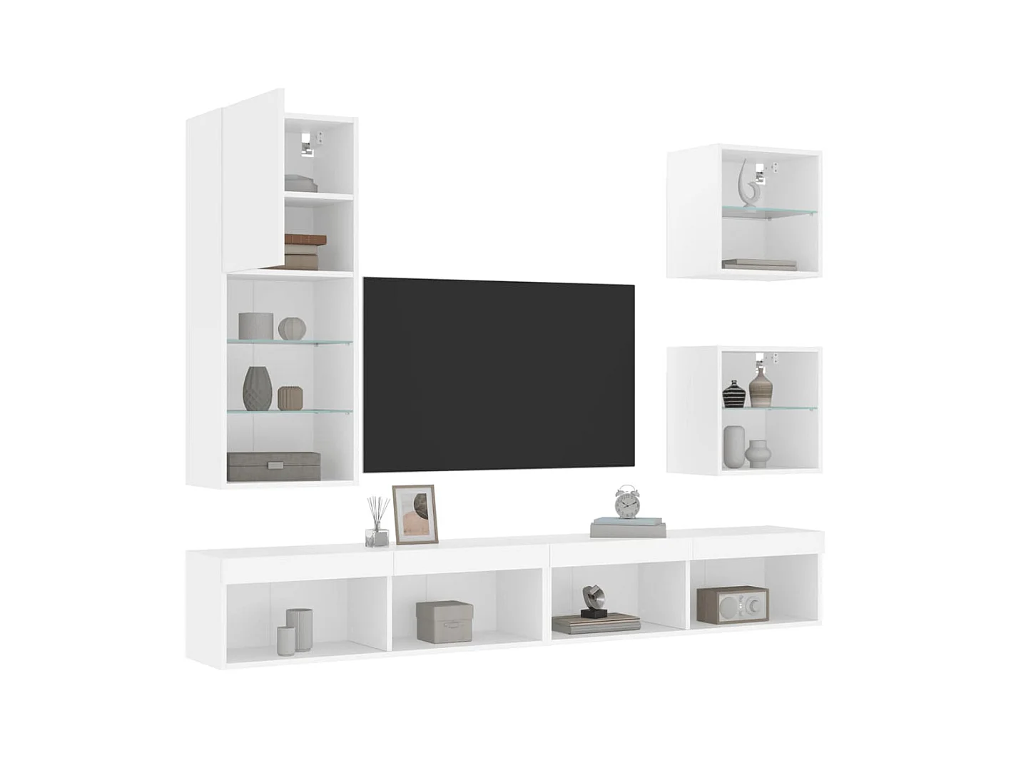 Brooklyn Center  Unités murales TV avec LED 5 pcs blanc bois d'ingénierie