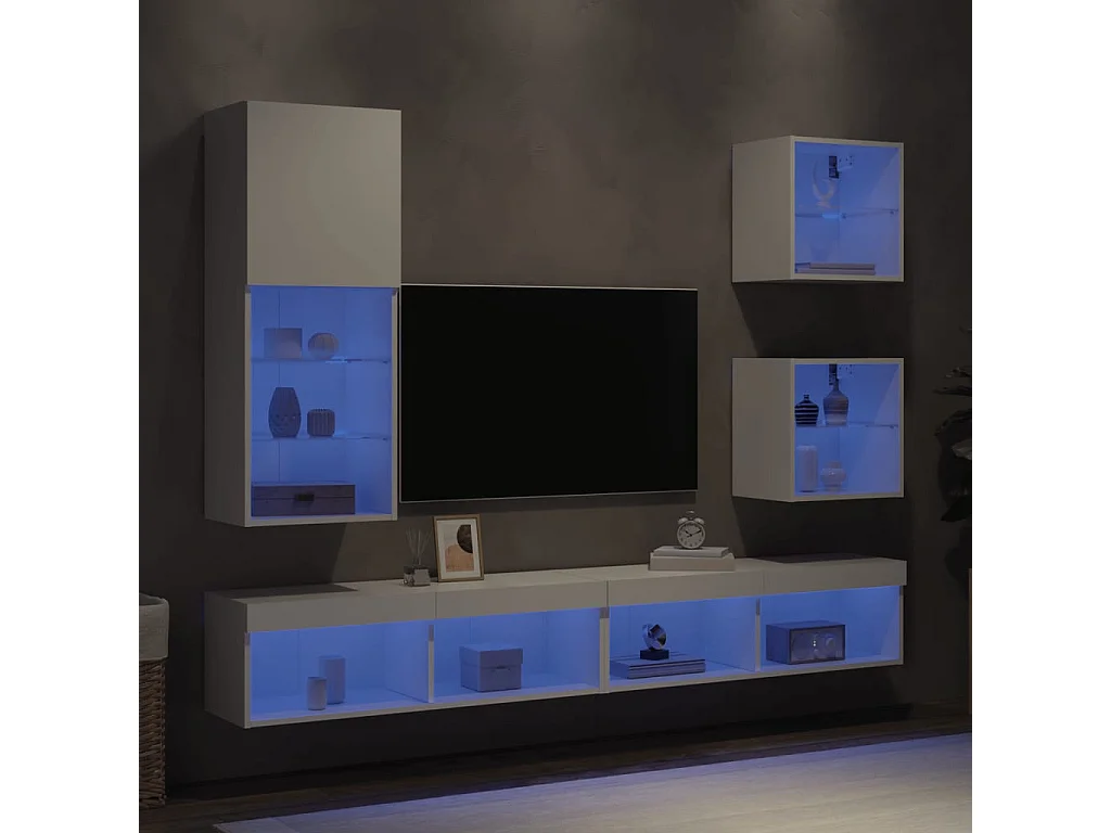 Brooklyn Center  Unités murales TV avec LED 5 pcs blanc bois d'ingénierie