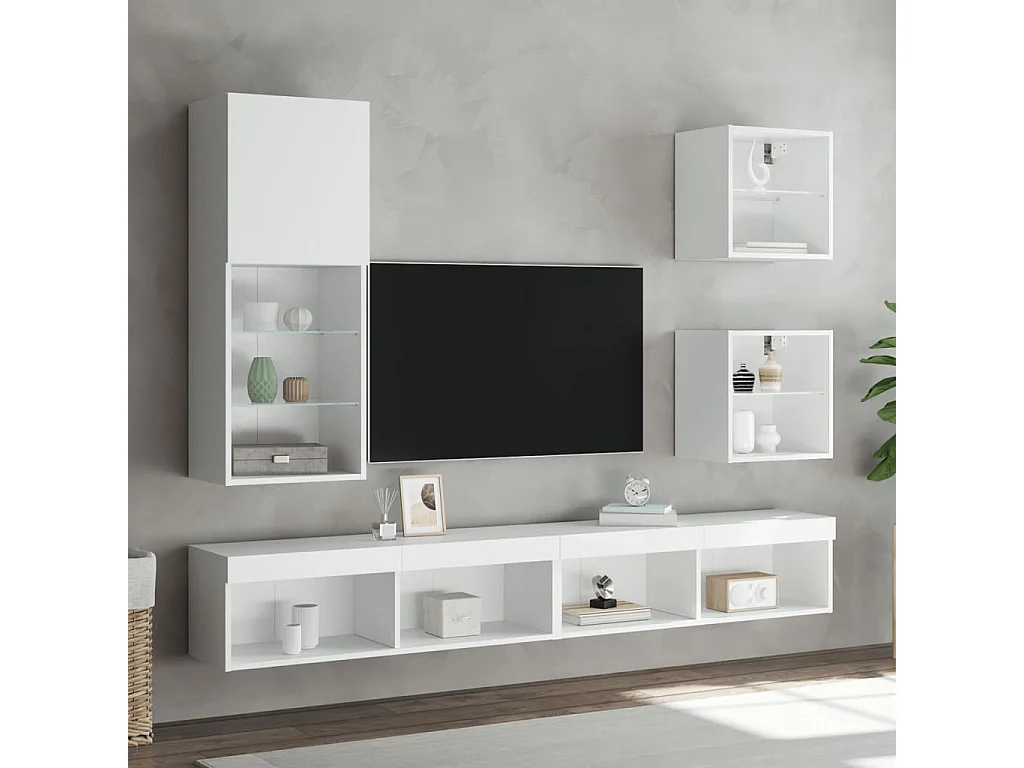 Brooklyn Center  Unités murales TV avec LED 5 pcs blanc bois d'ingénierie