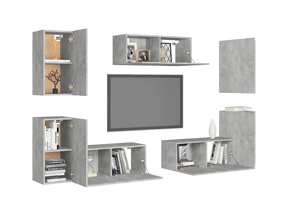 Monza  Ensemble de meubles TV 7 pcs Gris béton Bois d'ingénierie