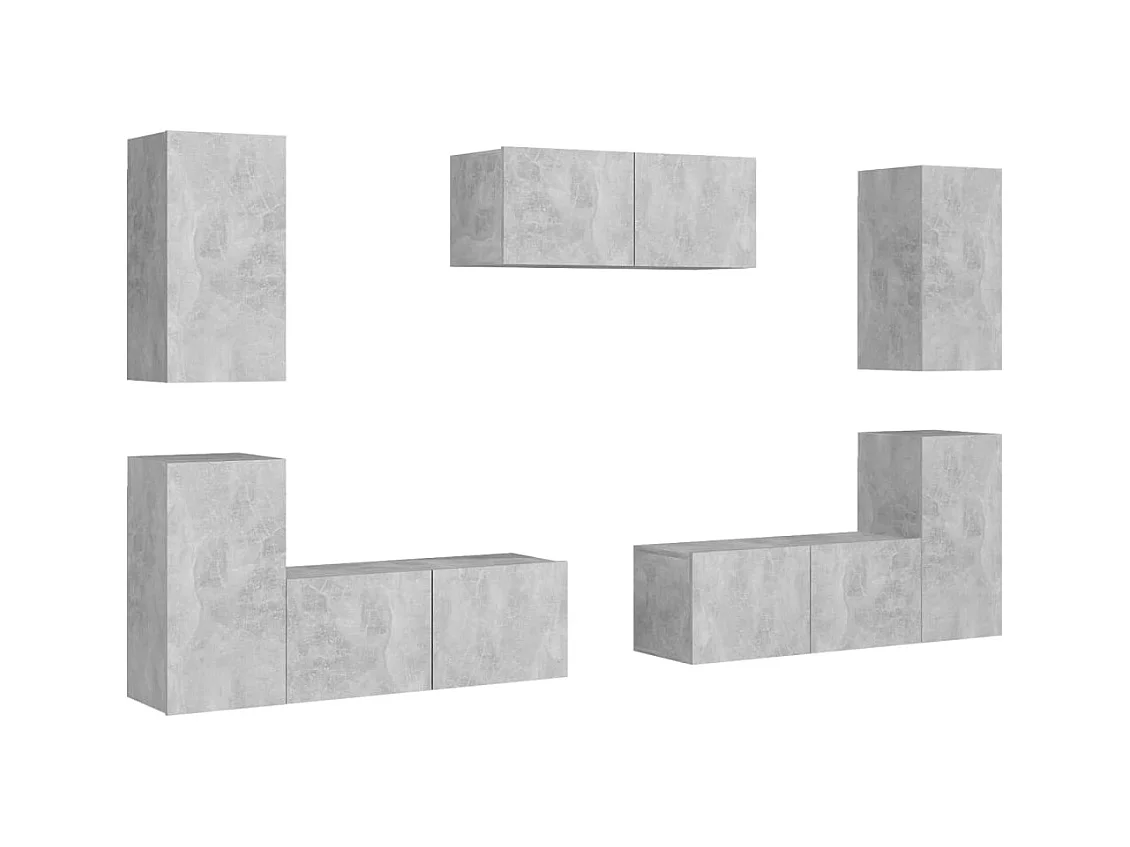 Monza  Ensemble de meubles TV 7 pcs Gris béton Bois d'ingénierie