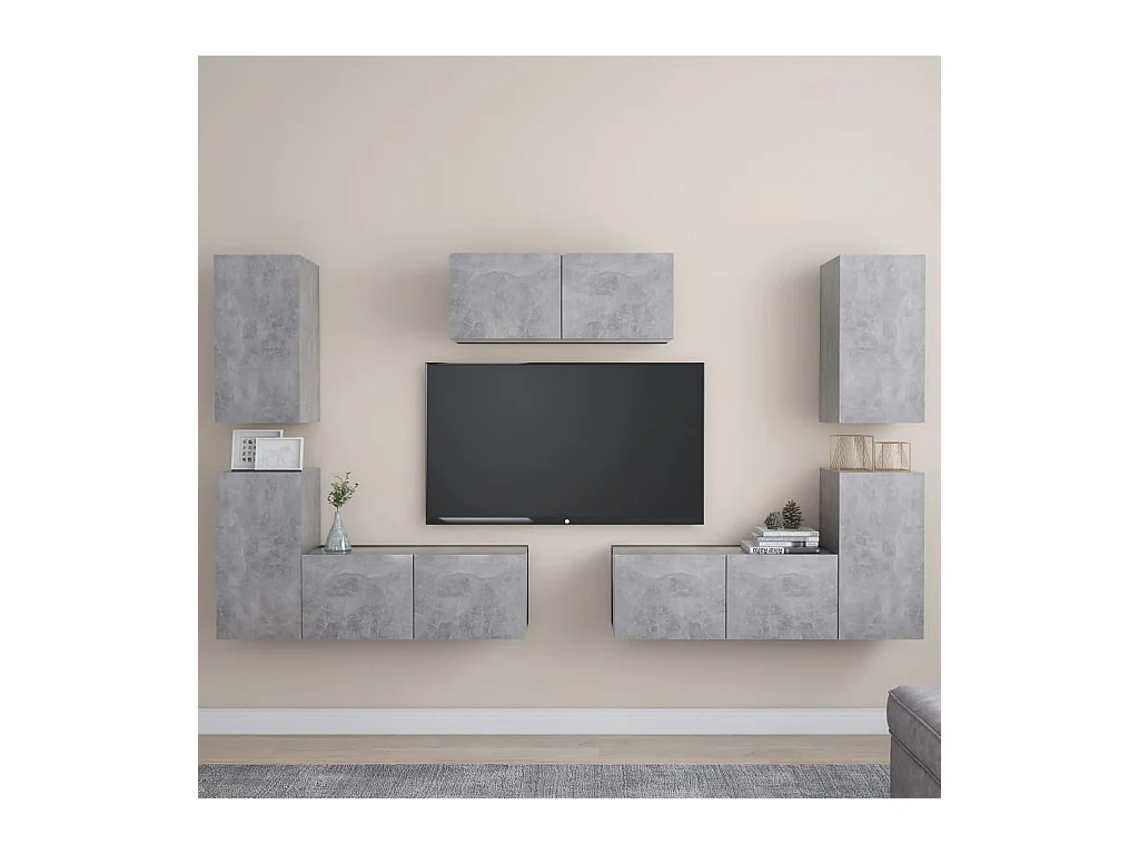 Monza  Ensemble de meubles TV 7 pcs Gris béton Bois d'ingénierie