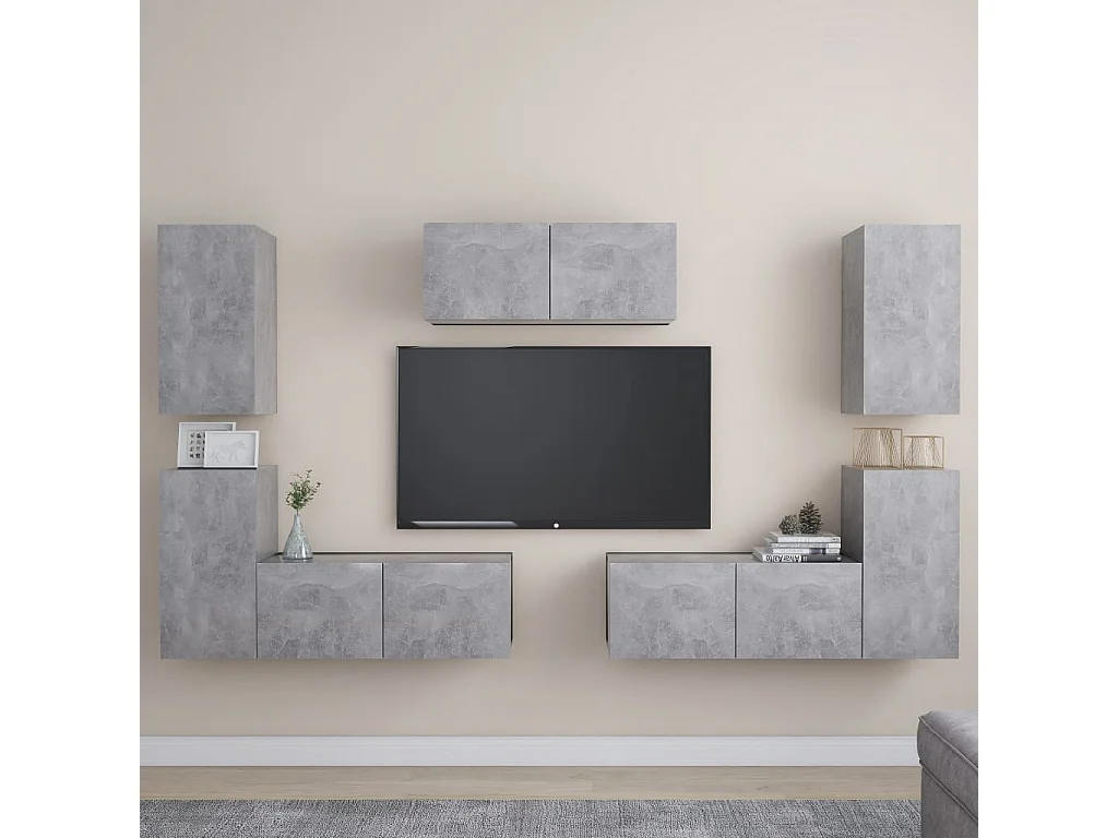 Monza  Ensemble de meubles TV 7 pcs Gris béton Bois d'ingénierie