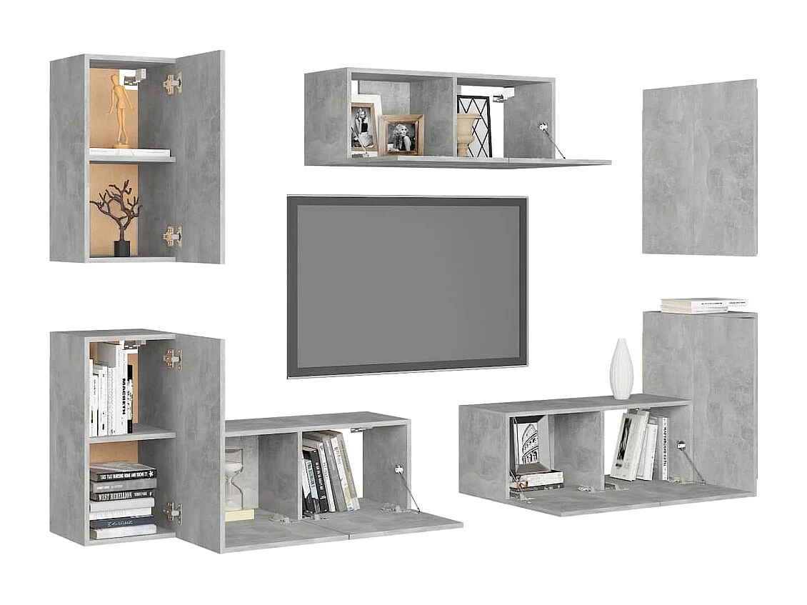 Monza  Ensemble de meubles TV 7 pcs Gris béton Bois d'ingénierie