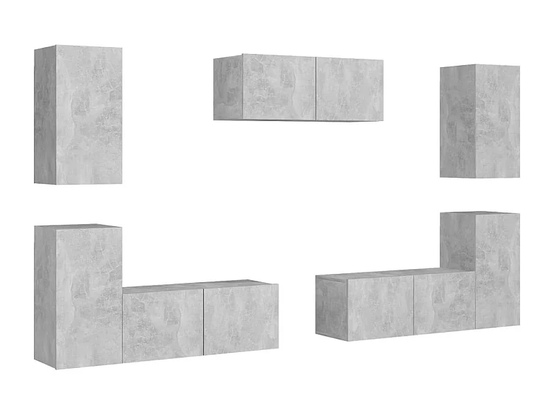 Monza  Ensemble de meubles TV 7 pcs Gris béton Bois d'ingénierie