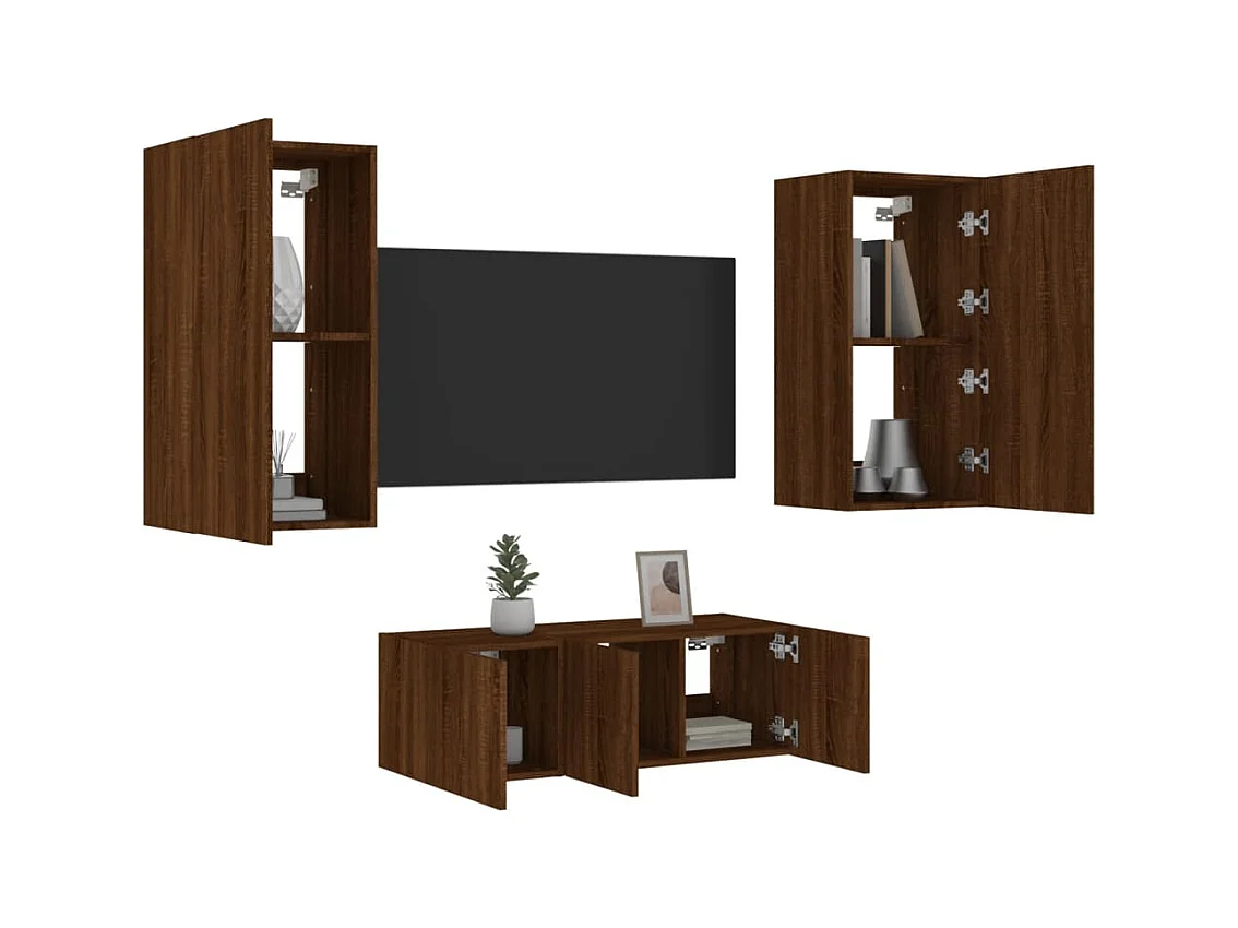 Bjerringbro  Unités murales TV avec LED 4 pcs chêne marron bois d'ingénierie