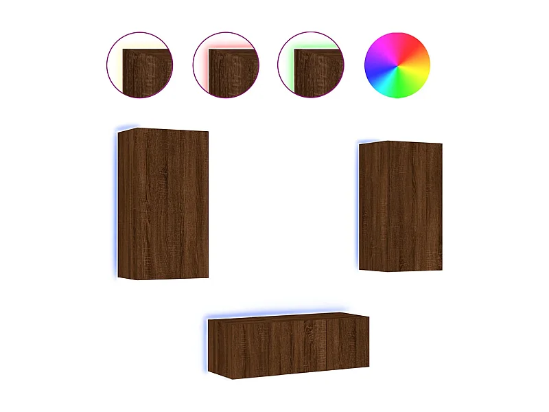 Bjerringbro  Unités murales TV avec LED 4 pcs chêne marron bois d'ingénierie