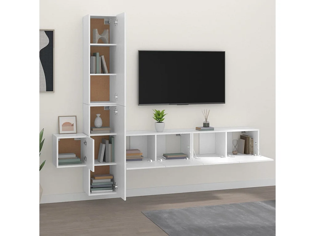 Pontarlier  5-delige Tv-meubelset bewerkt hout wit