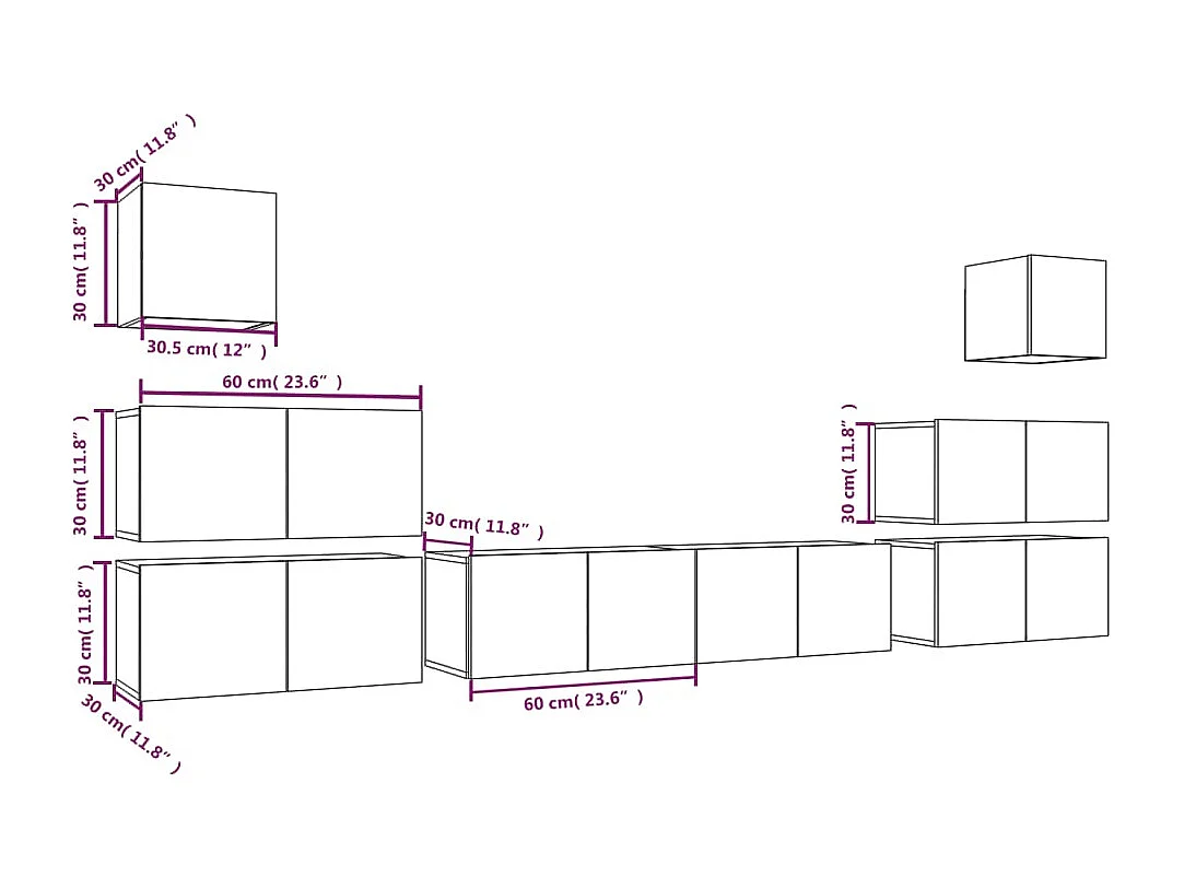 Vinton  Ensemble de meubles TV 8 pcs Sonoma gris Bois d'ingénierie
