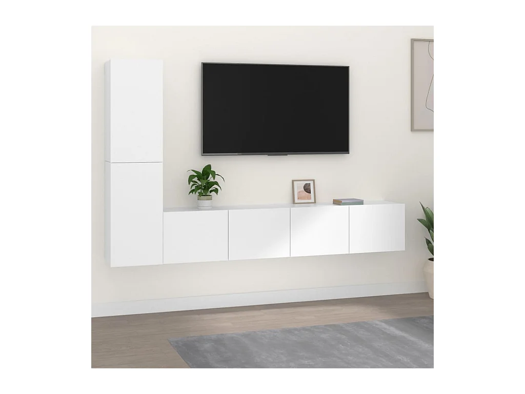 Tirza  Ensemble de meubles TV 4 pcs Blanc Bois d'ingénierie