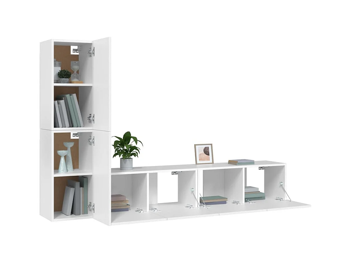 Tirza  Ensemble de meubles TV 4 pcs Blanc Bois d'ingénierie