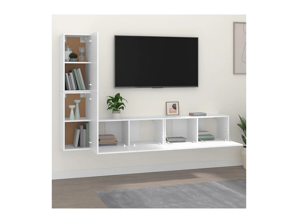 Tirza  4-delige Tv-meubelset bewerkt hout wit