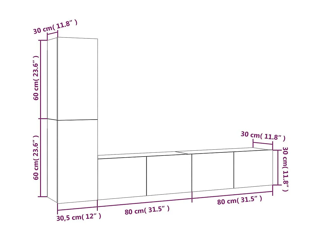 Tirza  4-delige Tv-meubelset bewerkt hout wit