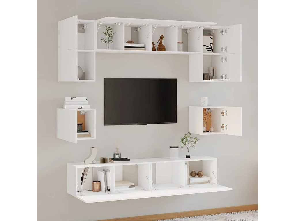 Doolin  Set de muebles para TV 8 piezas madera contrachapada blanco