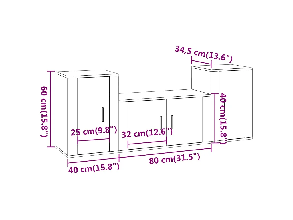 Wynna  Set de muebles para TV 3 pzas madera contrachapada roble sonoma