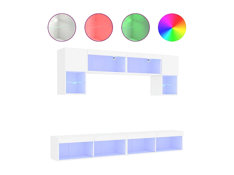 Kasperi  6-delige Tv-wandmeubelset met LED-verlichting bewerkt hout wit