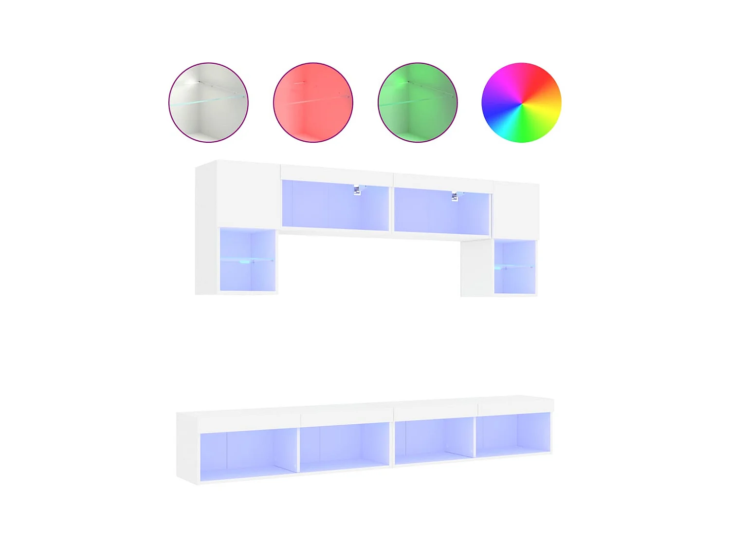 Kasperi  6-delige Tv-wandmeubelset met LED-verlichting bewerkt hout wit