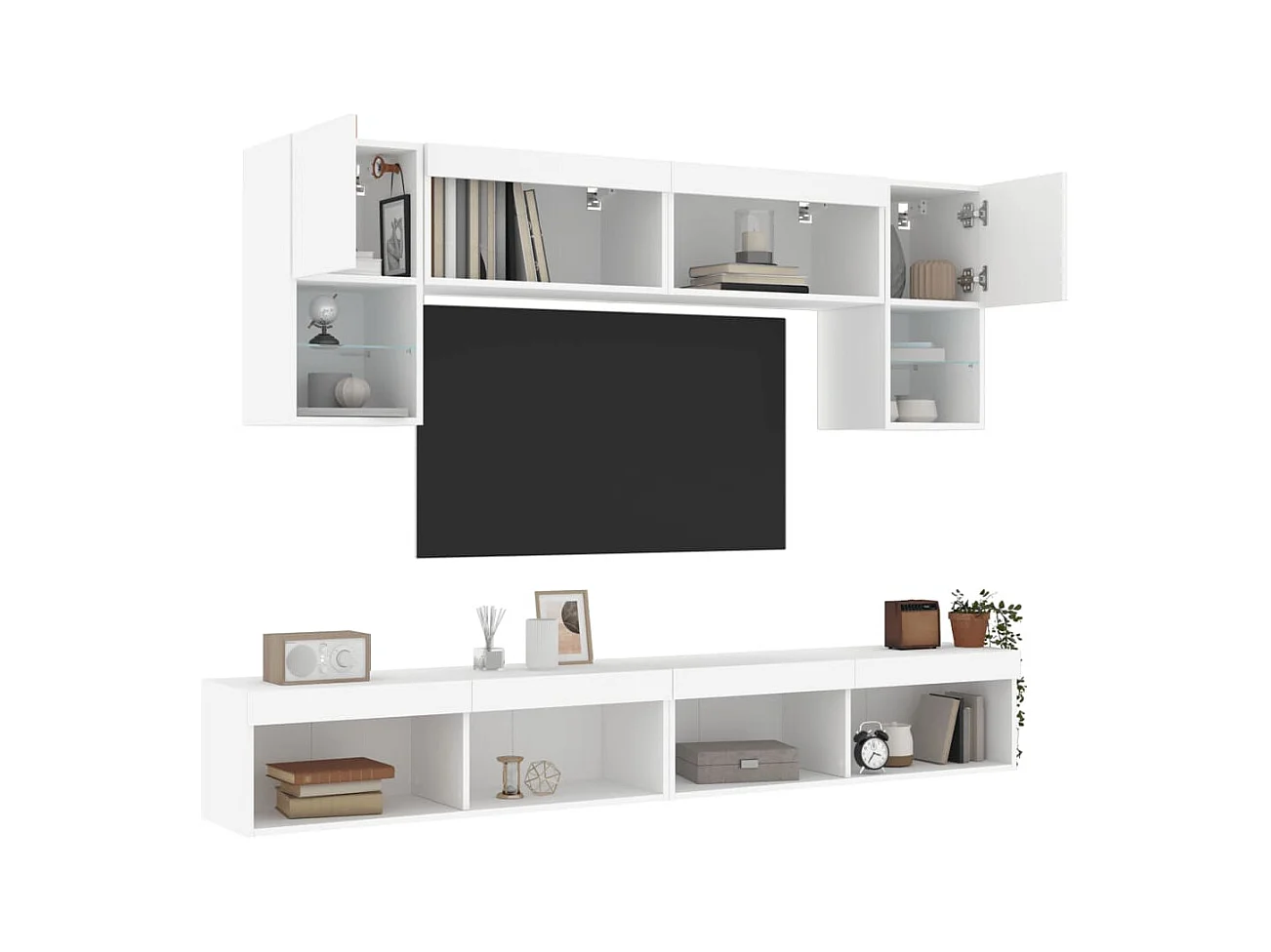 Kasperi  6-delige Tv-wandmeubelset met LED-verlichting bewerkt hout wit