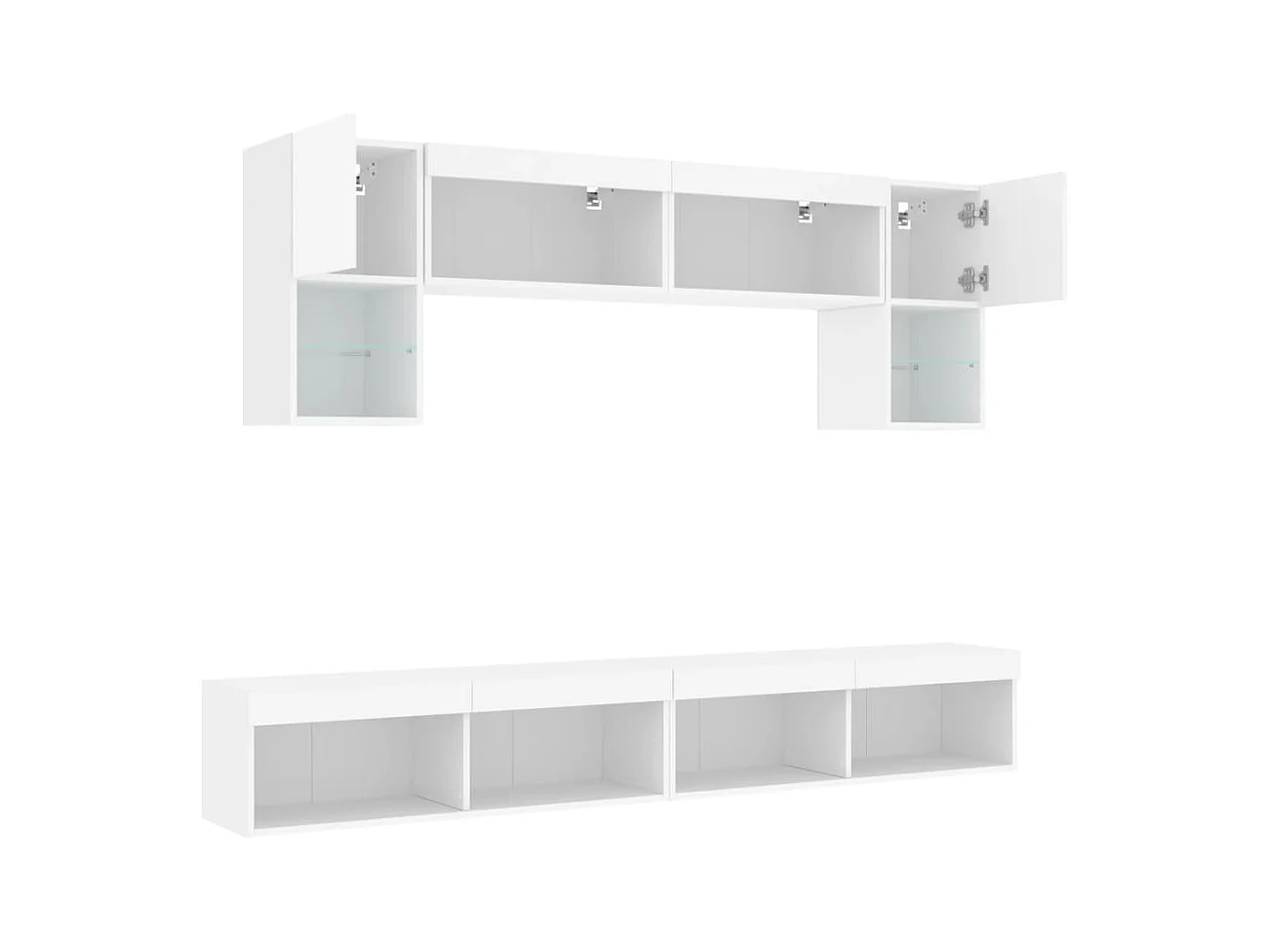 Kasperi  6-delige Tv-wandmeubelset met LED-verlichting bewerkt hout wit
