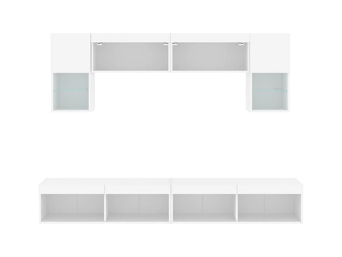 Kasperi  6-delige Tv-wandmeubelset met LED-verlichting bewerkt hout wit